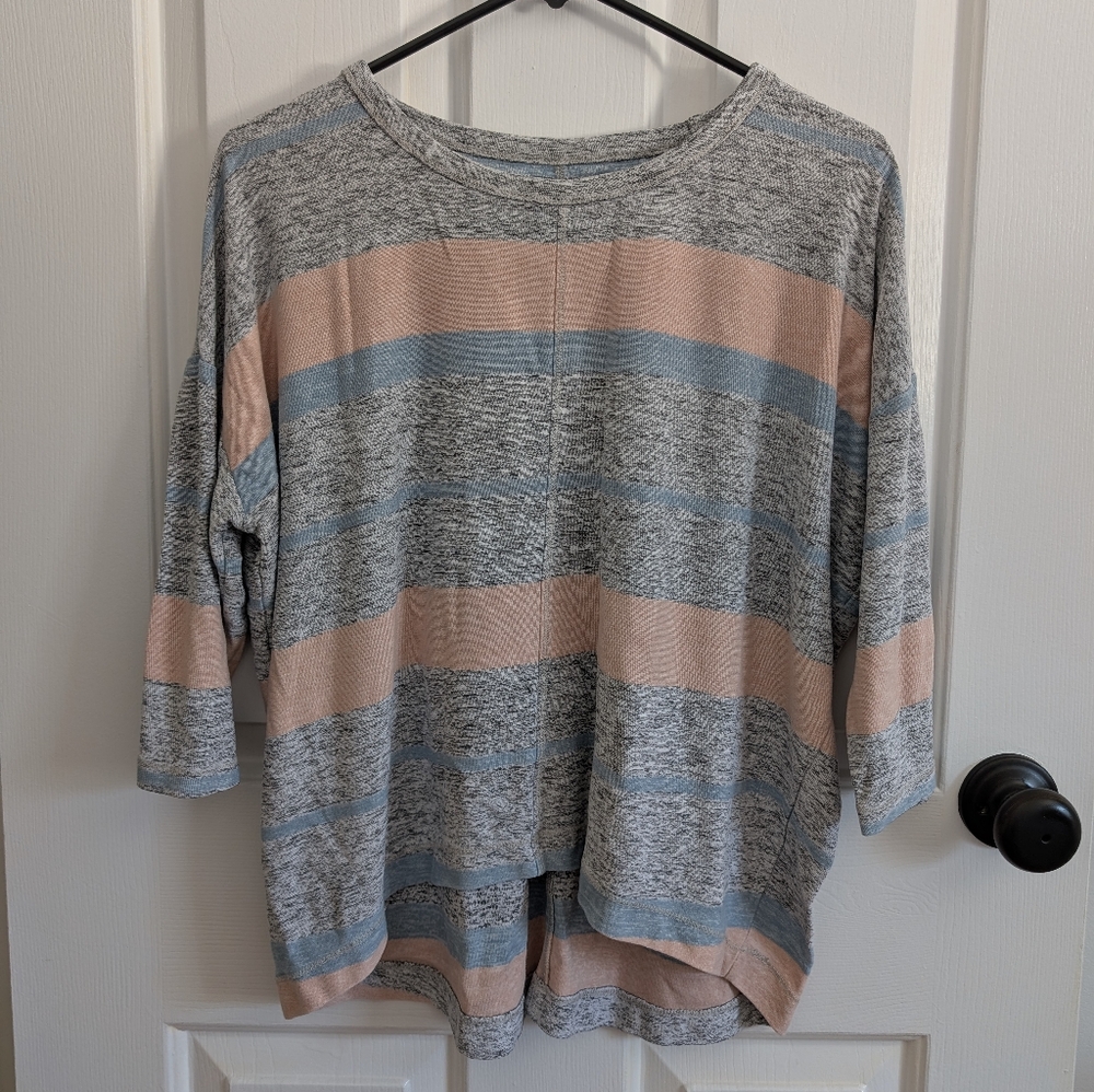 LOFT Lou & Grey Women's Striped Short Sleeve Top Peach Blue Gray Medium